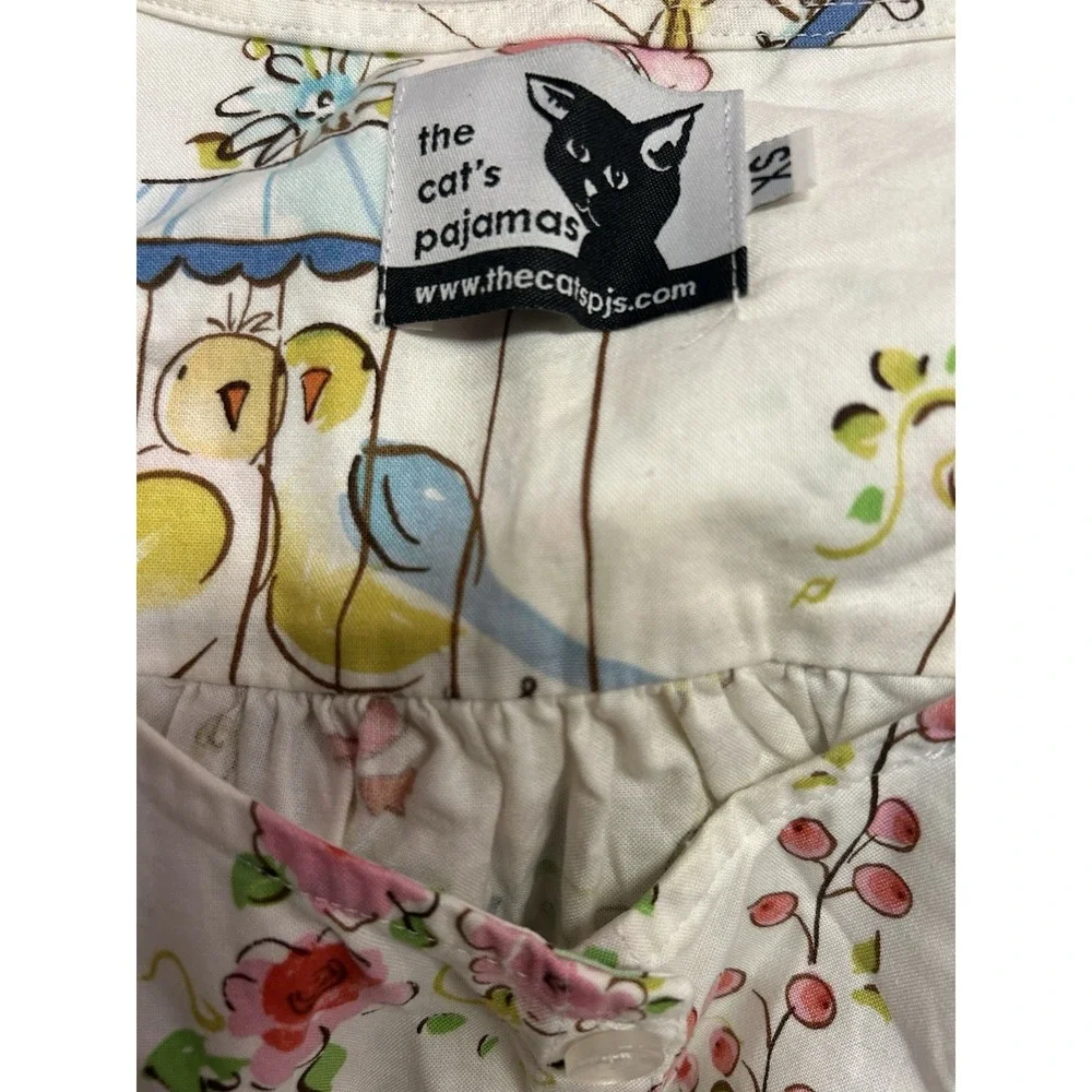 Vintage The Cat's Pajamas Short Set Button Front Birds Short Sleeve Rare - Picture 8 of 16